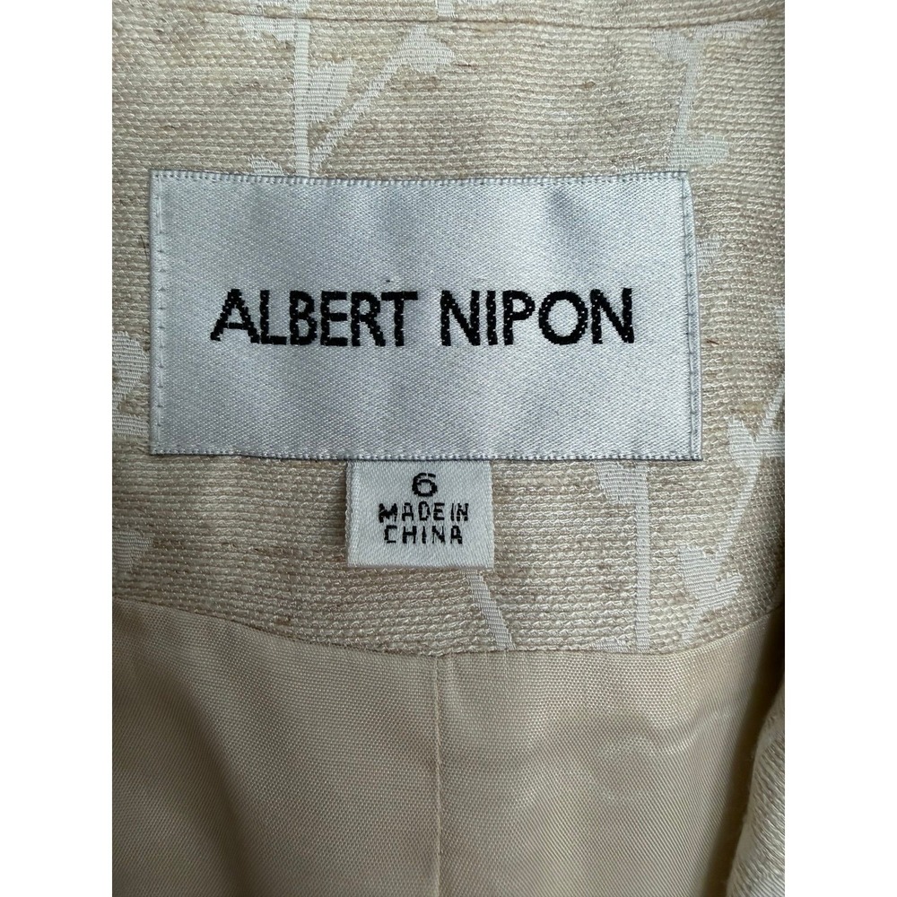 Albert Nipon Linen Blend Skirt Suit Beige Floral 2pc Set Size 6 - Picture 4 of 12